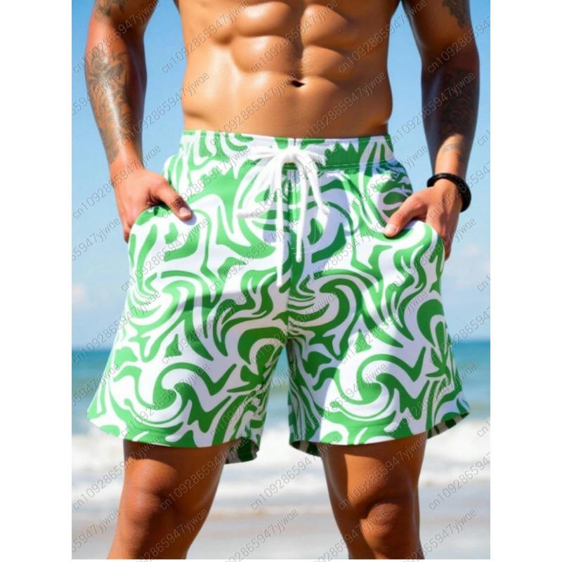 2026 Лето Мужские пляжные Board Shorts цветочные Леопардовые Купальные шорты На шнурке Эластичные Быстросохнущие Гавайские пляжные шорты мужская одежда