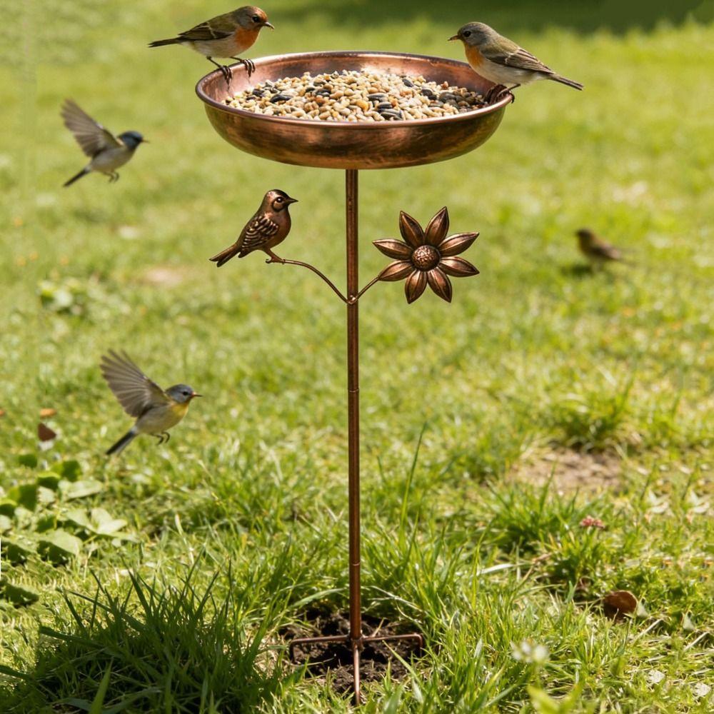 Rustproof Iron Garden Birdbath Retro Bird Feeding Station Bird Watching Bird Water Drinker Porch