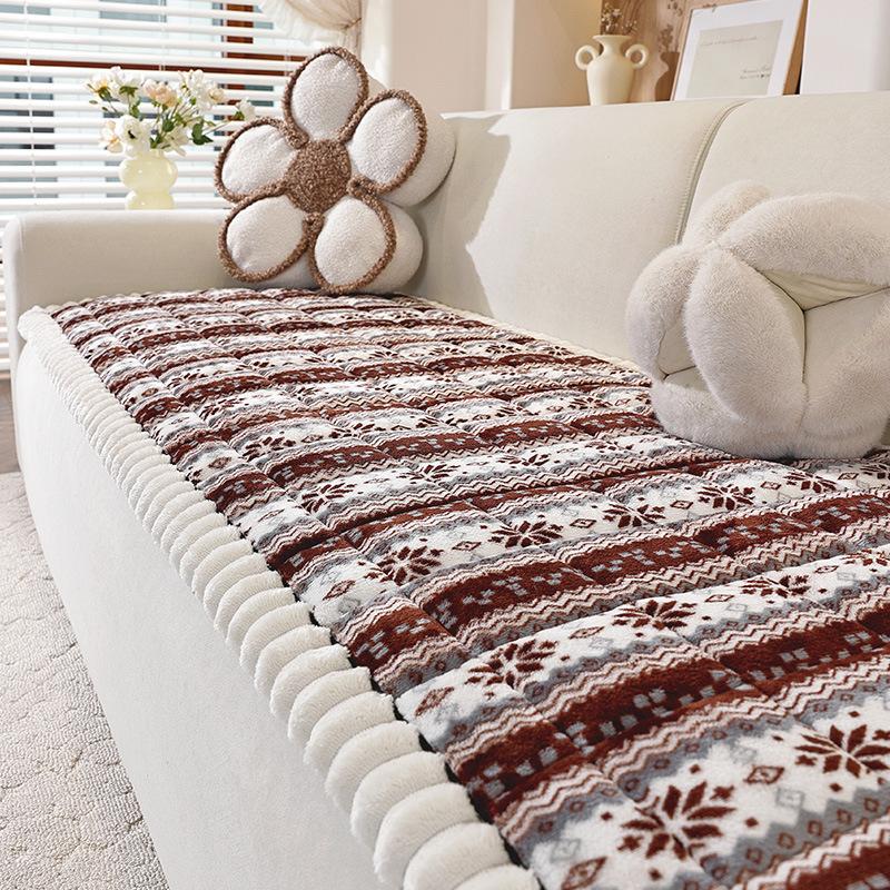 1 шт. Плюшевый стеганый чехол на диванную подушку с рождественской снежинкой и кабельным узором - Толстая текстура, похожая на молочную