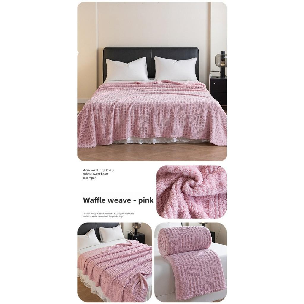 Thick Plush, Warm Double-sided Velvet Waffle Cover Blanket Jacquard Flannel Blanket with Plush Autumn and Winter Knitting