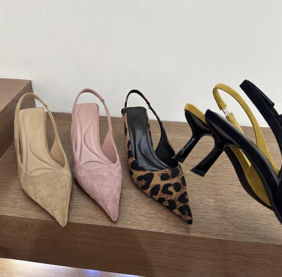 Летние Ретро Слипоны Леопардовые Женские Сандалии Обувь Модные Заостренный Носок Высокий Каблук Стриптиз Вечеринка Дамские Сандалии Красивая Обувь