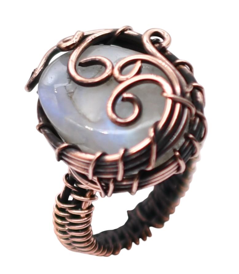 Moonstone Natural Gemstone Copper Wired Ring US Size-7.25 R 4723