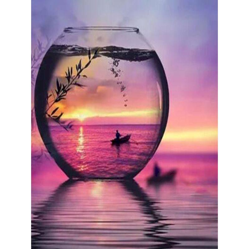 Diy Diamond Painting Glass Bottle Landscape Round Diamond Full Drills Cross Stitch Kits Mosaic Embroidery