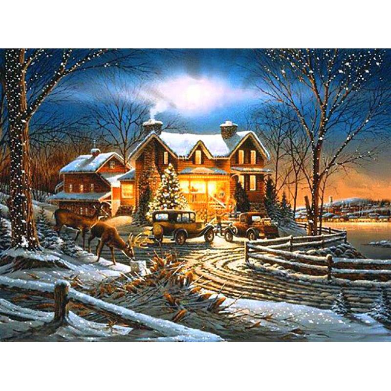 Снежный пейзаж «сделай сам», 5D алмазная живопись, полная круглая дрель, пейзажная вышивка, набор для вышивки крестом, мозаика, искусство, настенный подарок, домашний декор