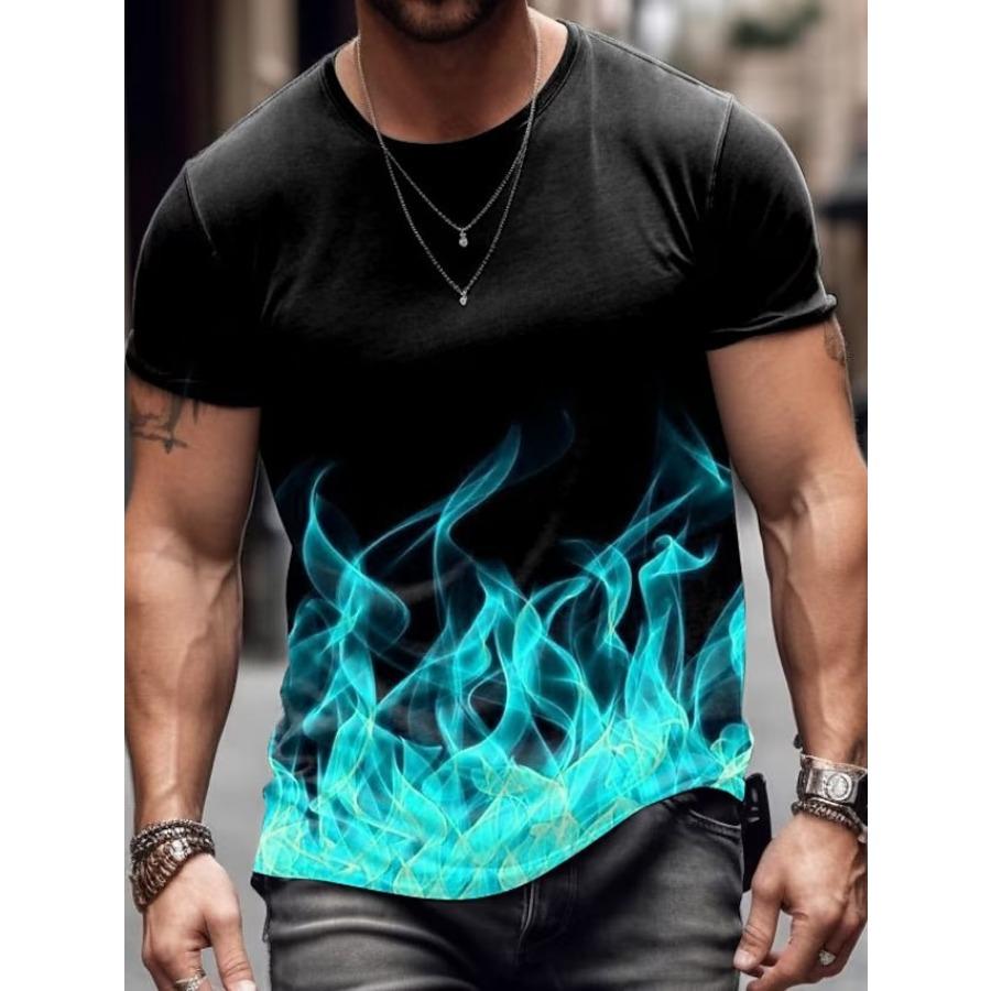 Летняя мужская свободная футболка с короткими рукавами и принтом в виде 3D-принта, с градиентным цветом, с круглым вырезом, с надписью «Огонь»