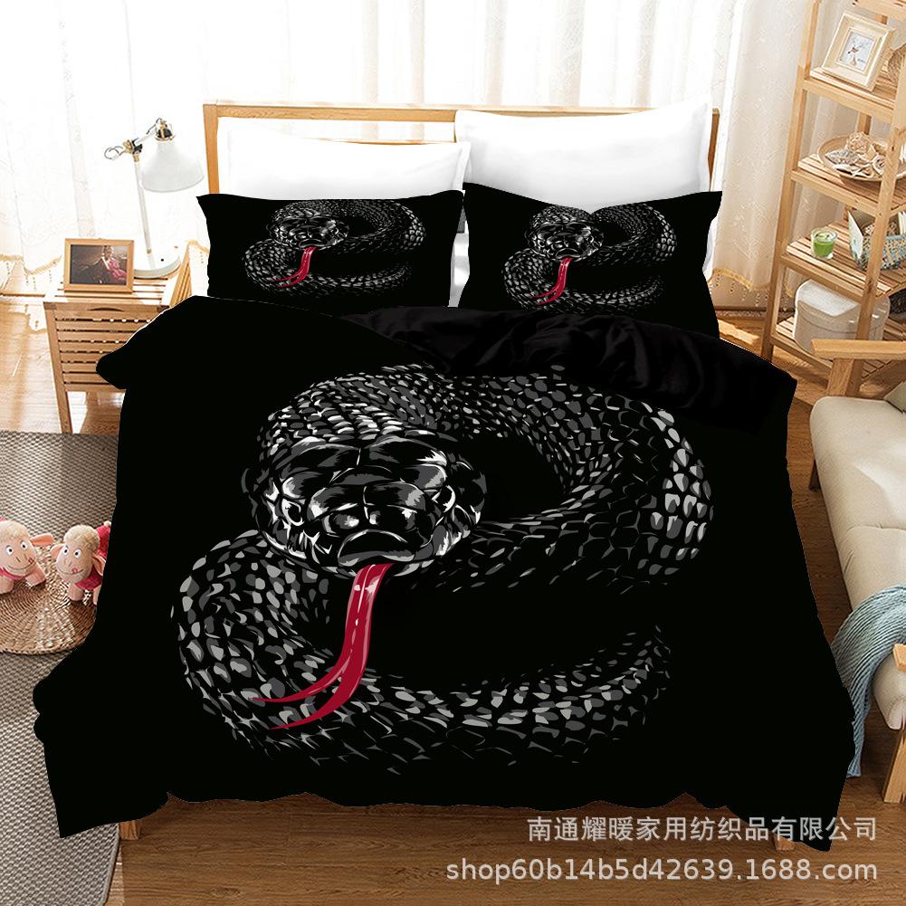 Серия животных Змея Цифровая печать Постельное белье Простыни Пододеяльник Покрывало Комплект из трех предметов