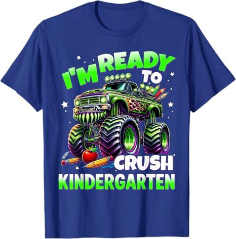 Kindergarten Level Begins First Day of Kindergarten Gaming TShirt Im Ready To CrushKindergarten Monster Truck Boys Saying Tee