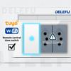 DELEFU Israel Socket DIY Blank Board USB TypeC Doorbell Switch 45A 20A Curtain TEL CAT5 TV HDMI SAT Smart Black