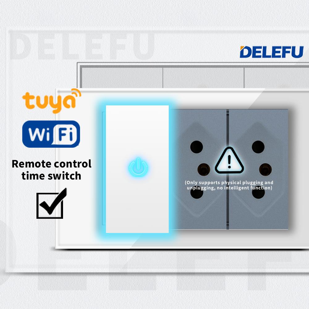 DELEFU Israel Socket DIY Blank Board USB TypeC Doorbell Switch 45A 20A Curtain TEL CAT5 TV HDMI SAT Smart Black