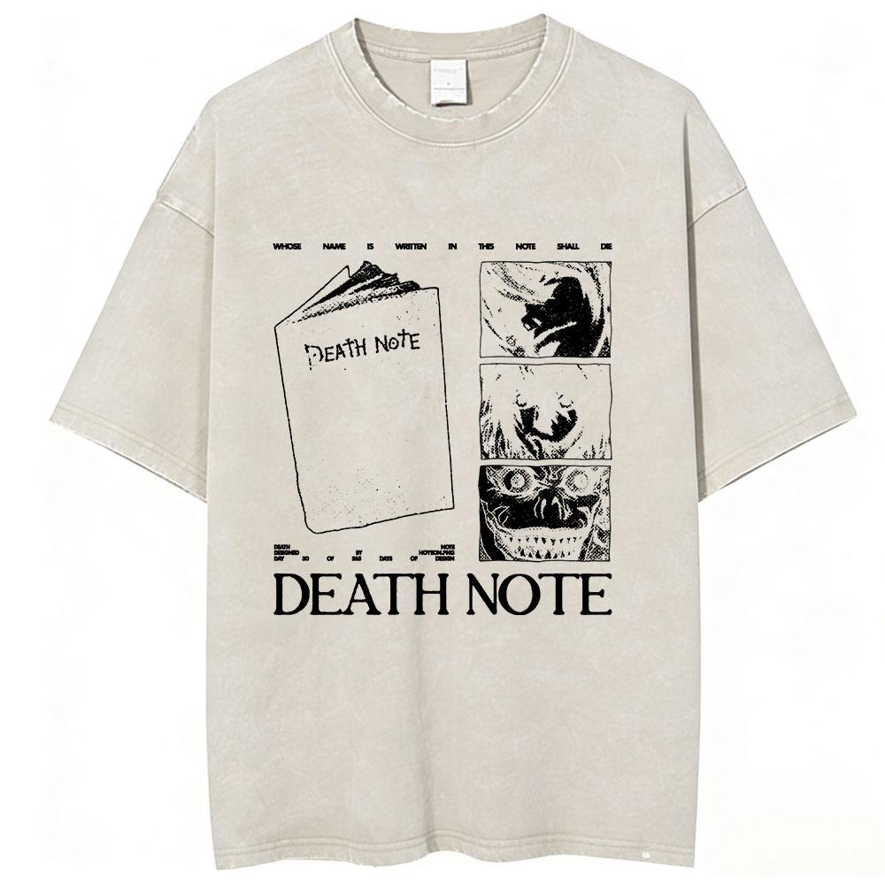 Vintage Acid Washed Anime Death Note Ryuk Yagami Light T Shirts Men Women Cotton Tee Shirt Fashion Hip Hop Short Sleeve T-shirts