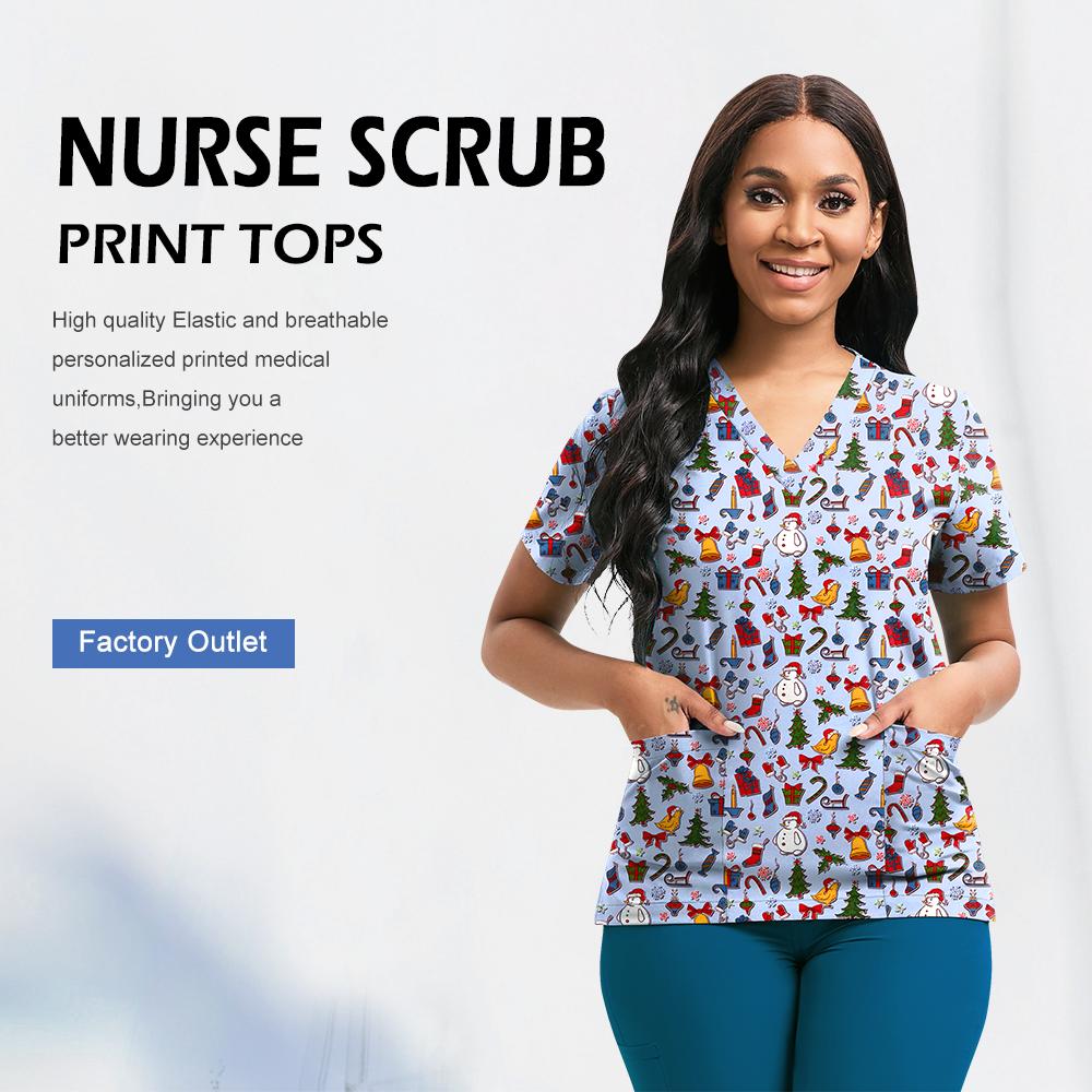 Medical Scrubs Women Nursing Accessories Short Sleeved Shirt Nurse Doctor Workwear Men Healthcare Pharmacy Jacket Top Soft Scrub
