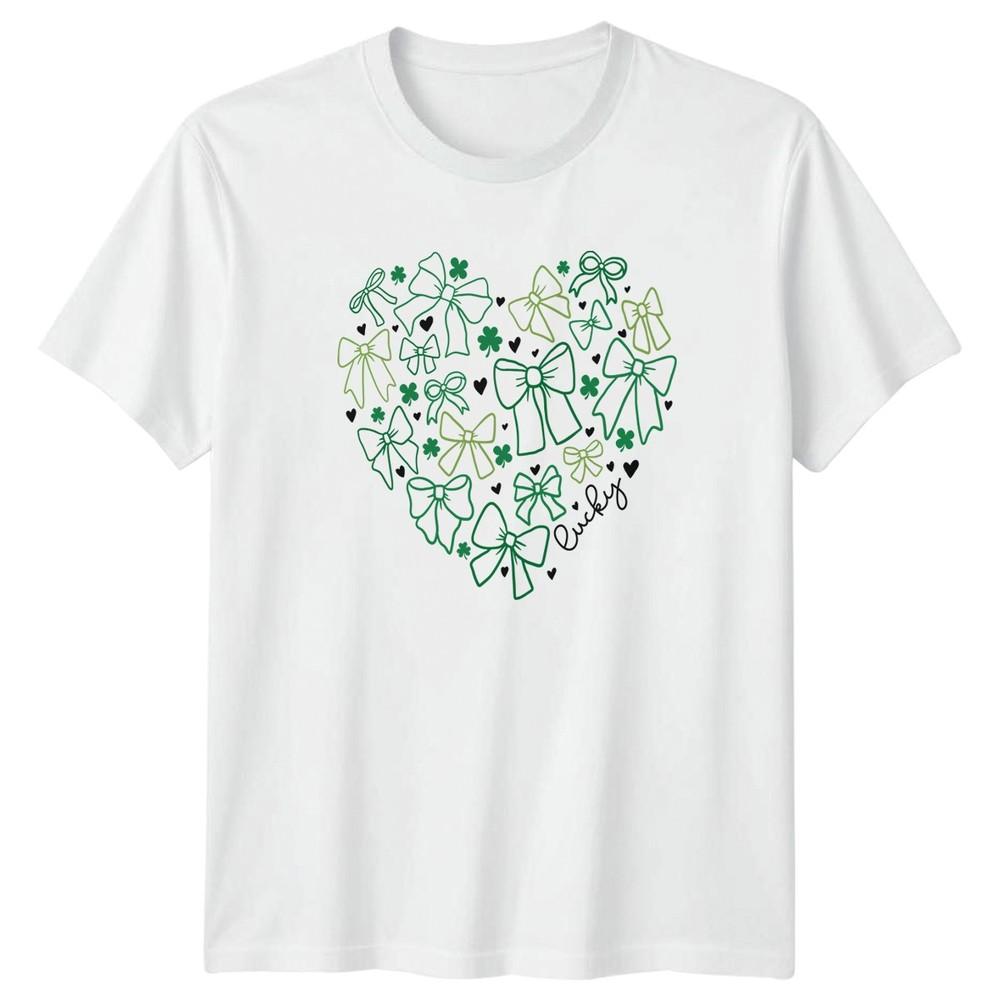 Lucky Unisexs TShirt Bow Clover St Patricks Day Gift For Her