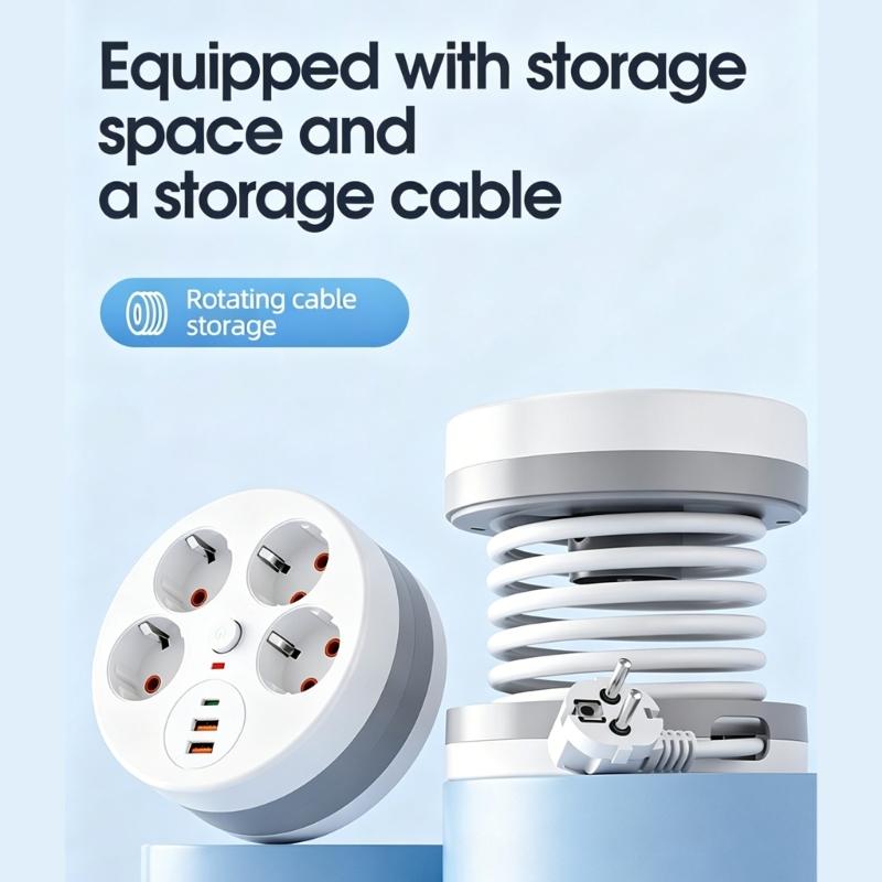 Удлинитель с розетками и USB-портами, умный дизайн, 4 розетки, 3 USB-порта для зарядки, регулируемый кабель 280 см, с защитой