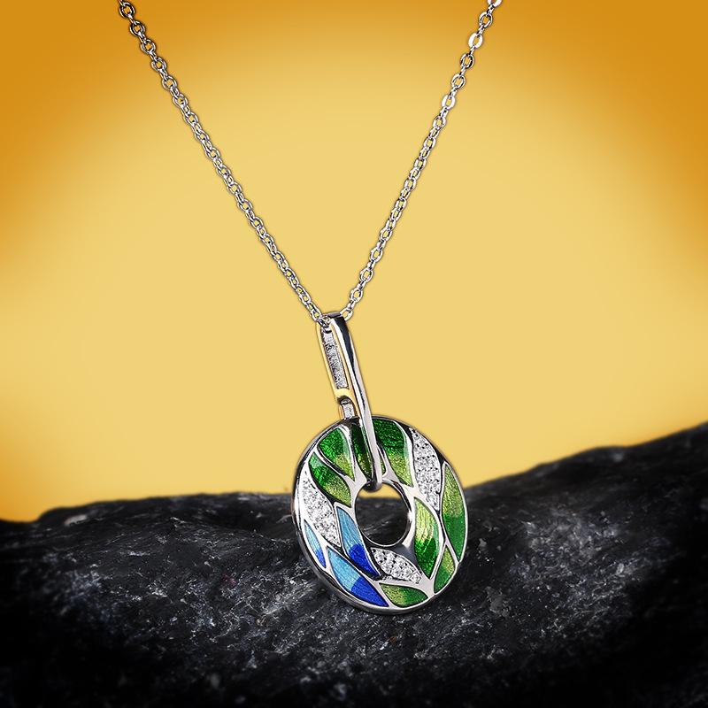 Newest For Women Genuine 925 Green Bamboo Leaves Luminous CZ Trendy Jewelry Handmade Enamel Jewelry