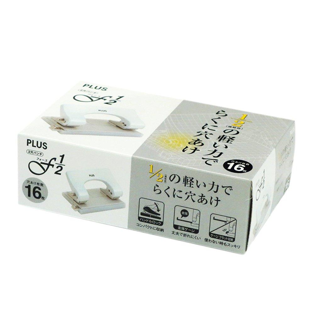 Plus Force 1/2 2-Hole Punch, 16-Sheet Capacity, PU-816A, White, 30-696