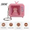 Portable Travel Lighting Rotating Animal TV Keychain, Funny Retro Television Shaped Keychain with Daily Accessory for Teens LED Light, Cartoon Keyring