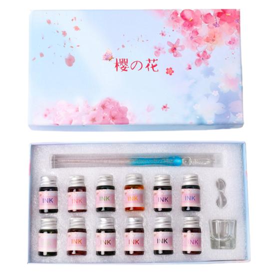 1 комплект, полупрозрачная ручка с цветком вишни, декор с блестками и принтом, стеклянная ручка с чернилами, набор для подарка