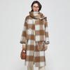 Женское шерстяное пальто средней длины в клетку двустороннее