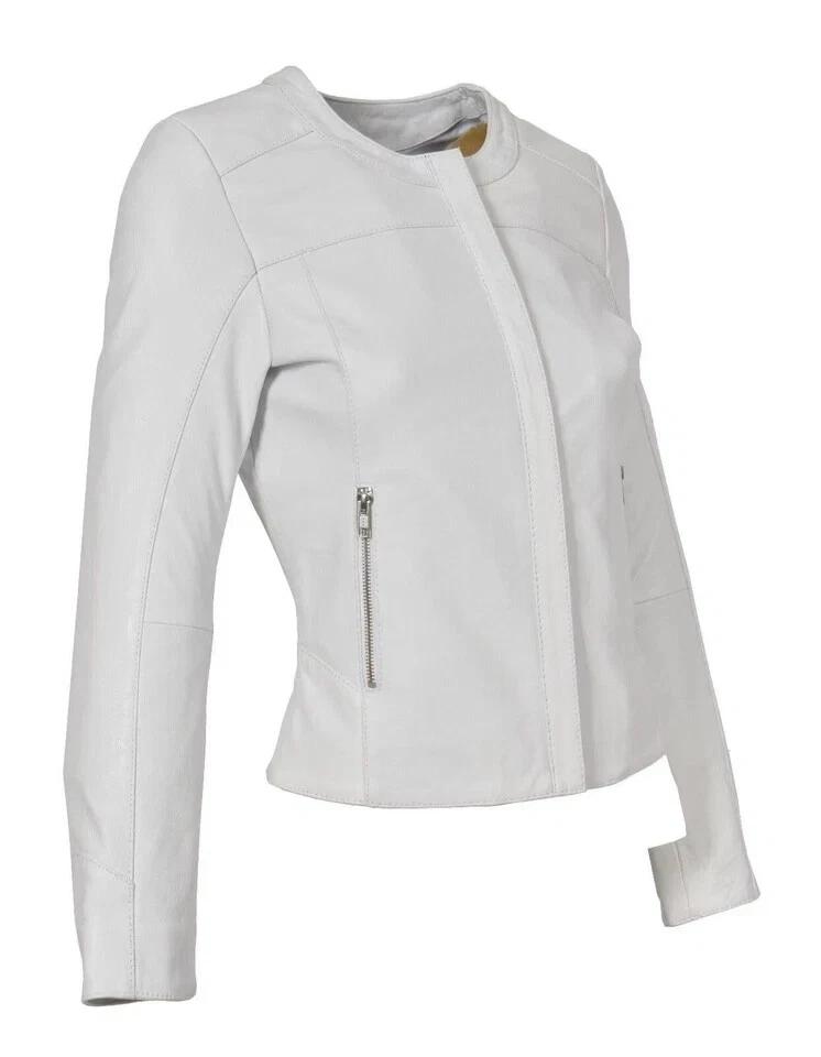 New Trendy Women Stylish Jacket White Leather Lambskin Handmade Casual Soft Fit