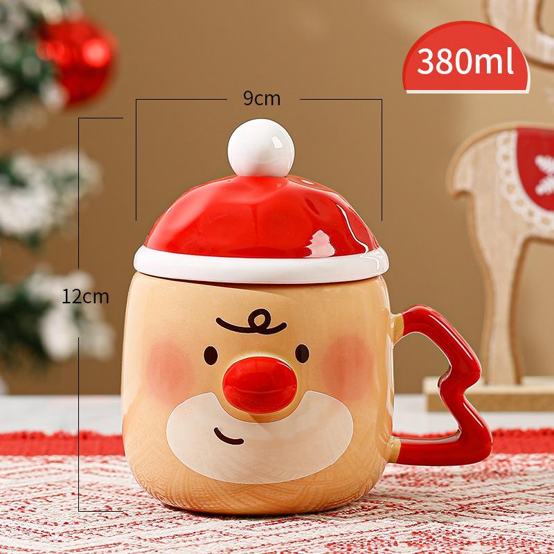Creative High-Value Christmas Ceramic Cup With Lid Household Cute Couple Gift Water Cup Souvenir