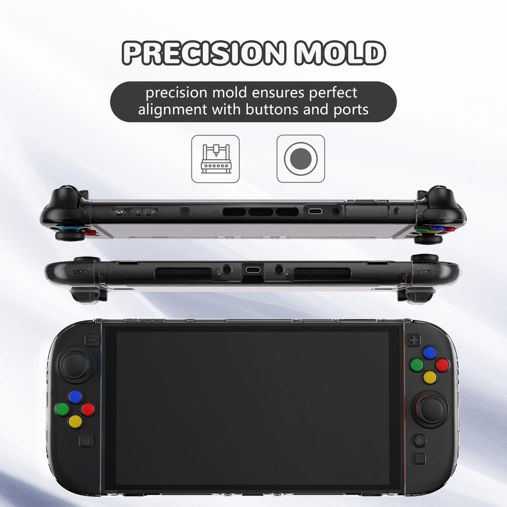 PlayVital Clear Series Clear Hard Shell Case for Switch 2 Dock Protective Cover with Folding Stand and Thumb Grips (2025), Compatible,