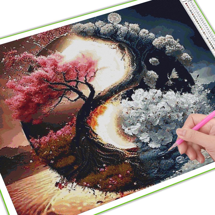Diamond Painting New Collection 2024 Tai Chi Scenery Diy Full Square Round Drill Rhinestone Embroidery Yin Yang Sakura Tree Mosaic Cross Stitch Kits