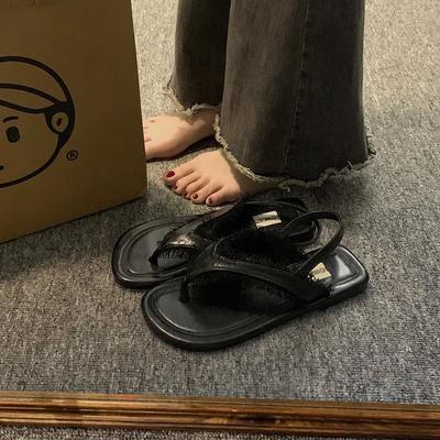 Интернет знаменитости сандалии женская одежда лето 2025 новая мода универсальная ретро нескользящий носок римская обувь прилив