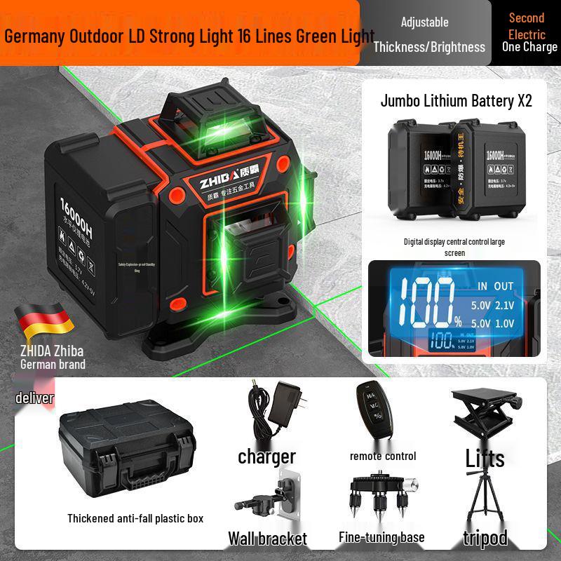 12-линейный высокоточный зеленый инфракрасный уровень с автоматическим креплением к наружной стене и самовыравниванием