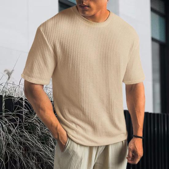 Мужская летняя футболка однотонная с круглым вырезом и короткими рукавами, мягкая, дышащая, эластичная, свободная, спортивная, деловая, повседневная