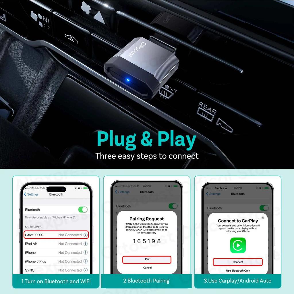 Беспроводной адаптер Ottocast Mini Nova CarPlay Android Auto Bluetooth WiFi USB-донгл Куб 3.0 для Nissan Ford Renault Mazda VW Ben