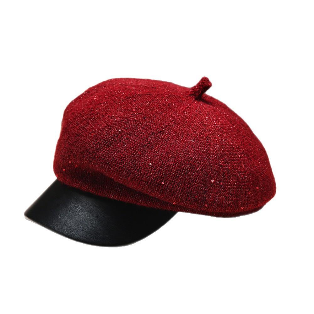 Fashion versatile small fragrant style sequined beret children autumn and winter outdoor travel thermal hat Korean casual painter hat