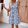 Women's Printed Sleeveless Dress with Ring Neckline, Summer Boho Dress
