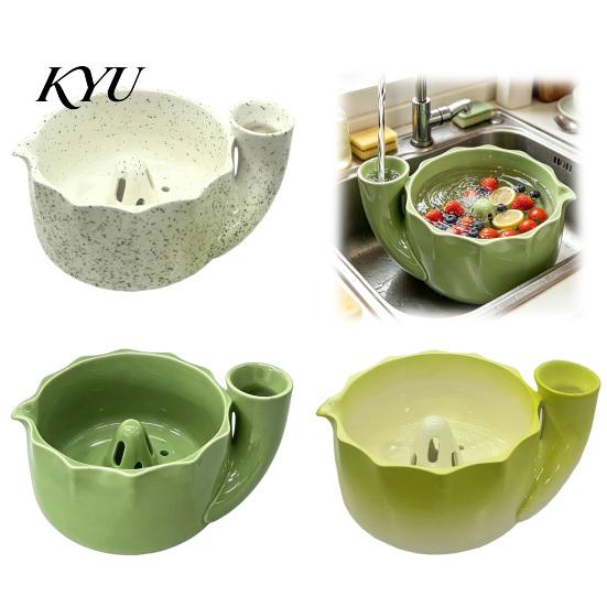 Small Produce Cleaning Tool Self-Spinning Ceramic Berry Washing Bowl, Built-In Drainage Holes Lead Free Strainer Fruit Strainer, Compact Vortex