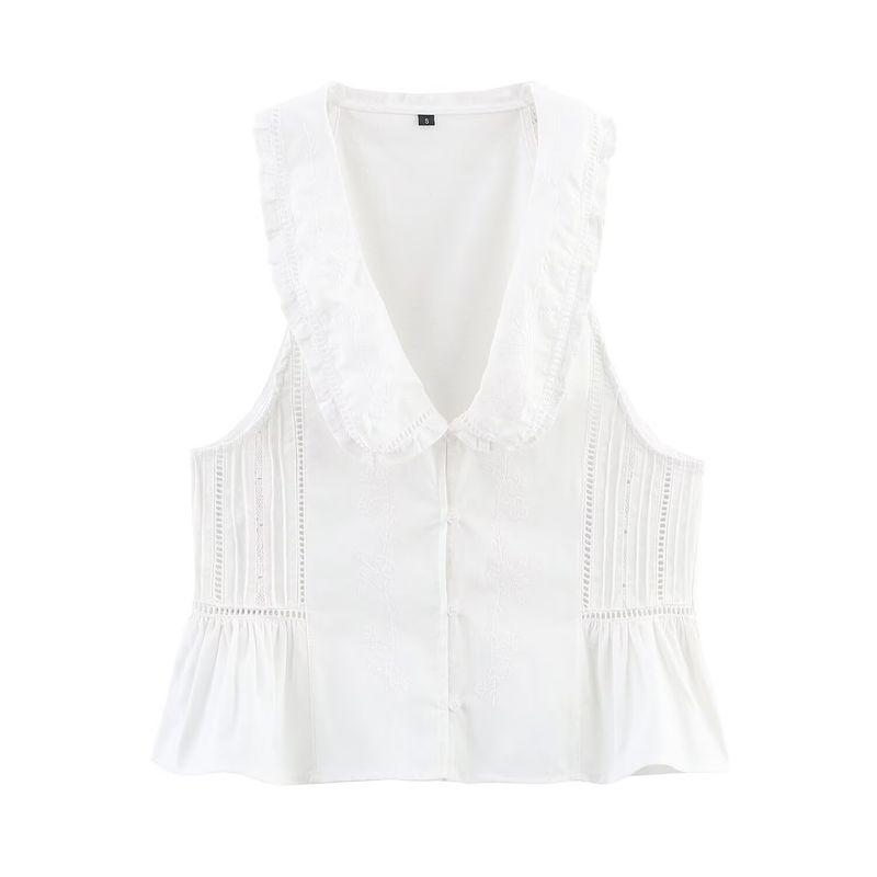 Kaslead New Arrival Women's Clothing Fashion Style Fashion Small Round Lapel Embroider Sleeveless Tops 0881041 251