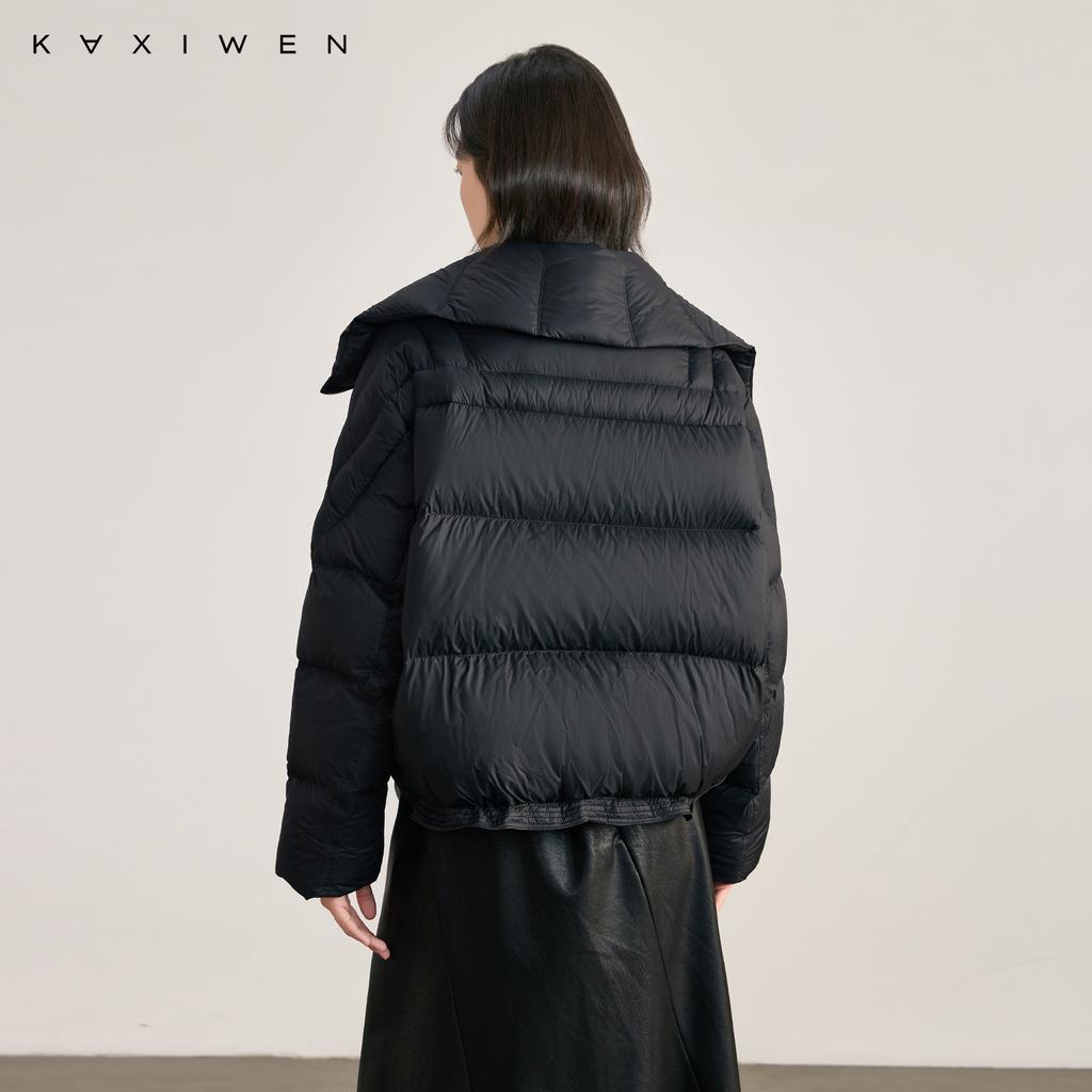 Black fungus edge short lapel down jacket