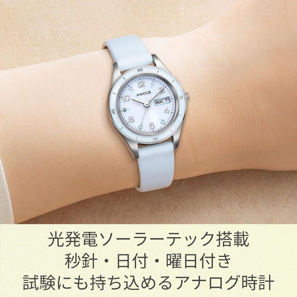 Citizen Active Line Solar Tech Water Resistant Ladies Wristwatch KH3-711-70 Light Blue Simple Fashion Second Hand Date Day White Silver