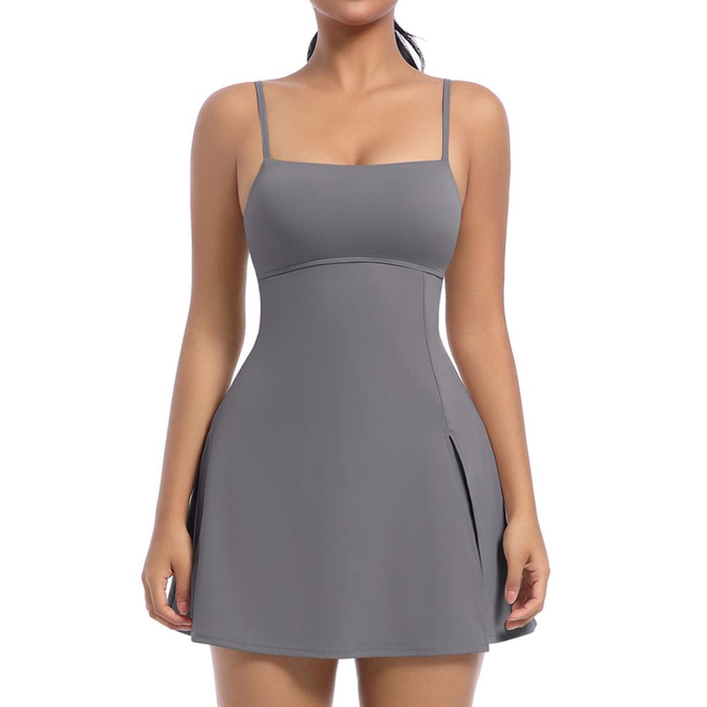 Женское свободное повседневное однотонное платье с подушкой на груди, красивая лямка сзади, юбка для занятий йогой и теннисом, платье