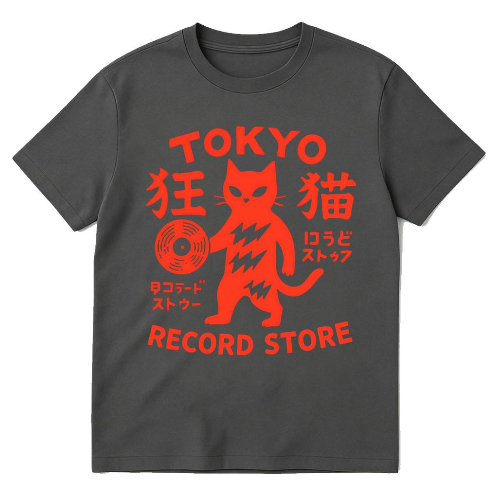 Tokyo Record Store Cat Vinyl Record Player Rock Dj Band Japanese Funny Tshirts Unisex Unisex Clothing Cotton Short Sleeve T Shirts