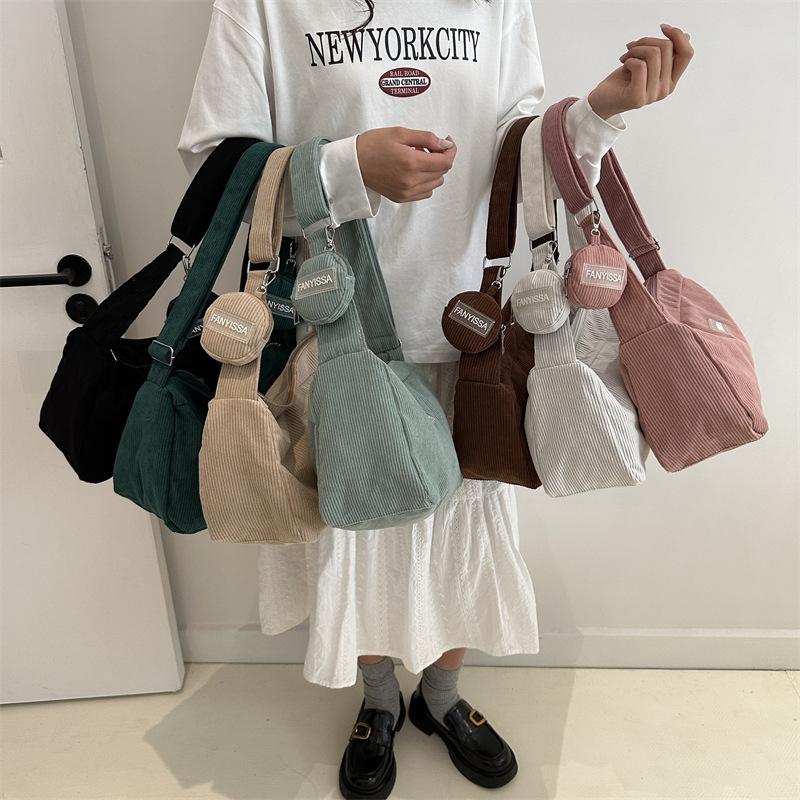 Corduroy Early Spring Trend Large Capacity Casual Solid Color Fashion Lightweight Shoulder Messenger Bag