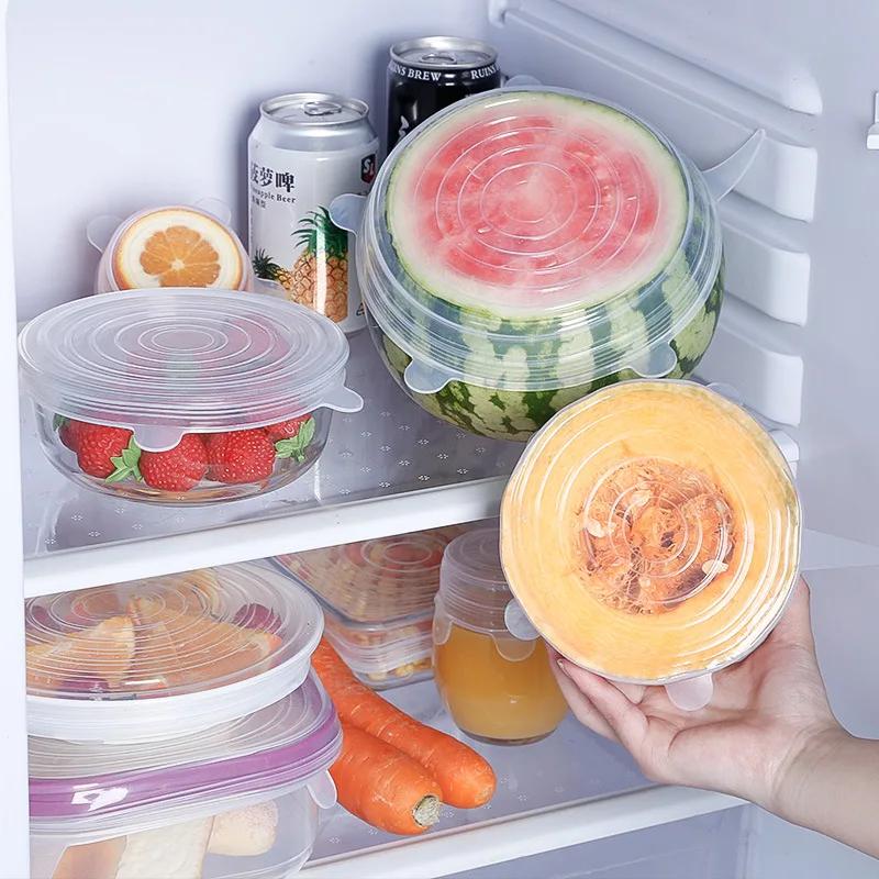 Food Lids Silicone Stretch Lids Reusable Airtight Fresh-keeping Food Fruit Bowl Dish Wrap Covers 6-Pack Set