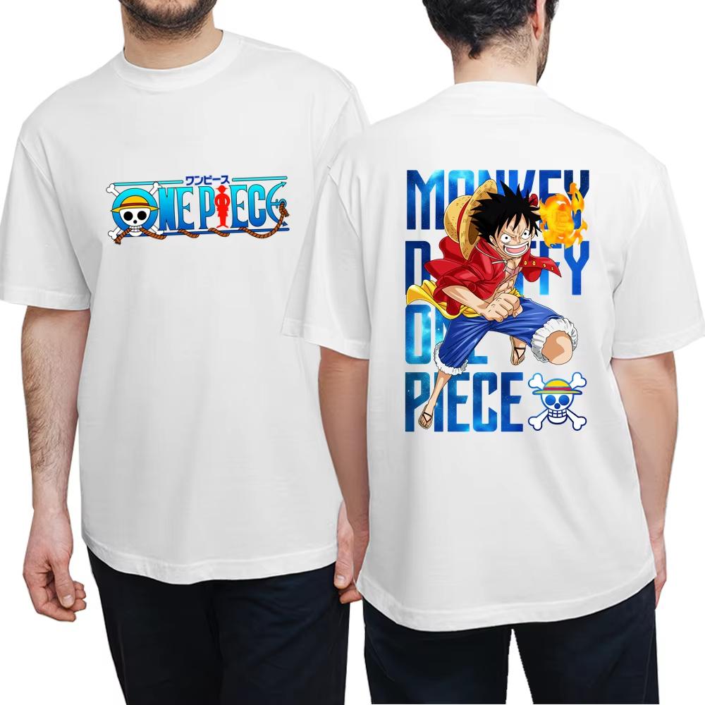2025 ONE PIECE Анимационный крой Забавная печать Летняя мужская и женская футболка из чистого хлопка Уличная повседневная Удобная трендовая футболка