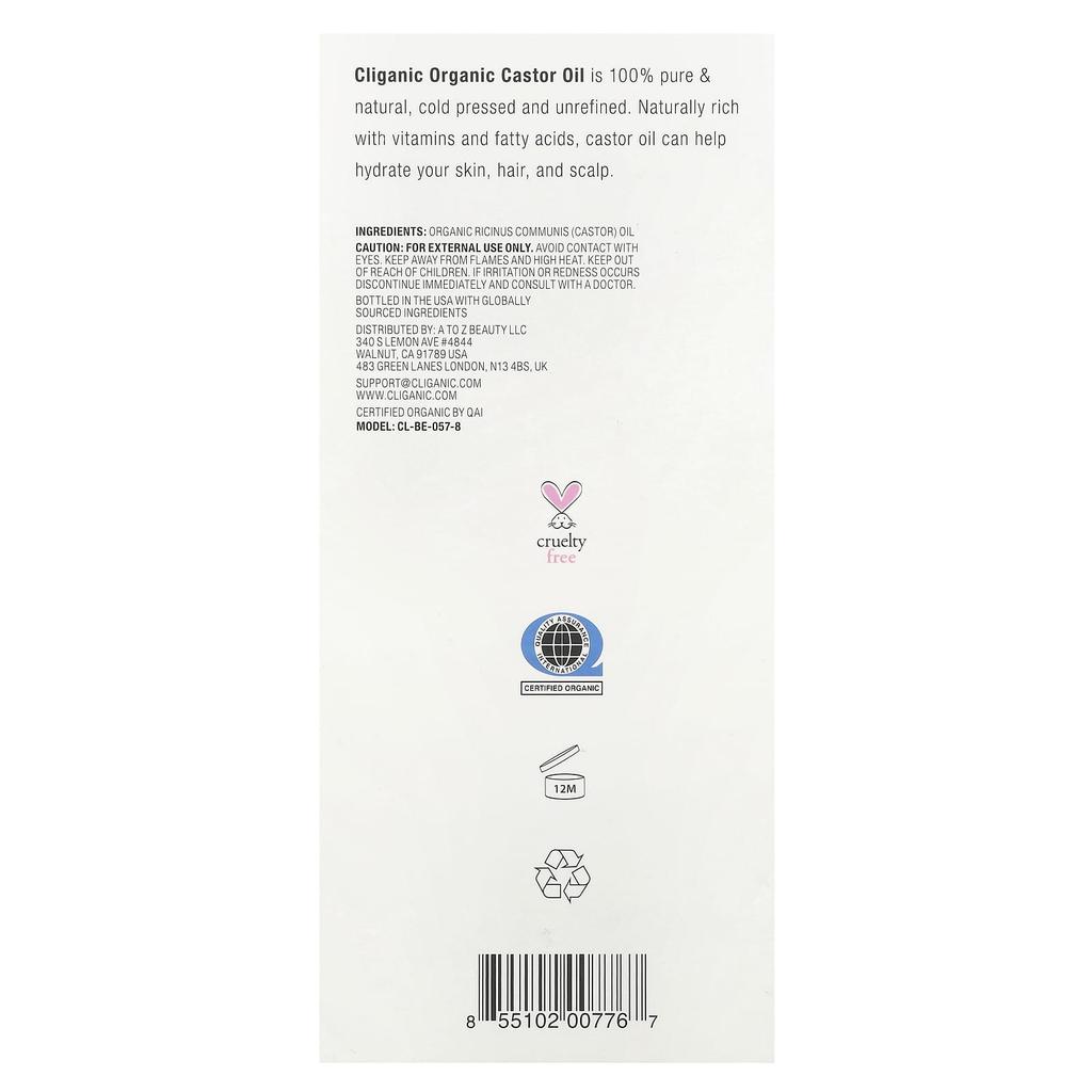 100% Pure & Natural, Organic Castor Oil, 240Ml(8Fl Oz)