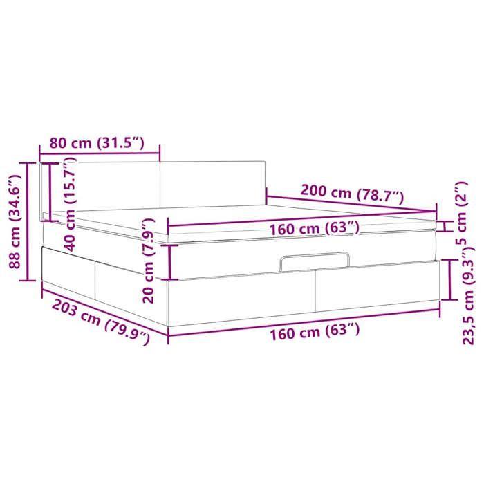 VidaXL Cadre de lit ottoman avec matelas gris clair 160x200 cm velours, cadre de lit, cadre de lit rembourré, cadre de lit 3311711