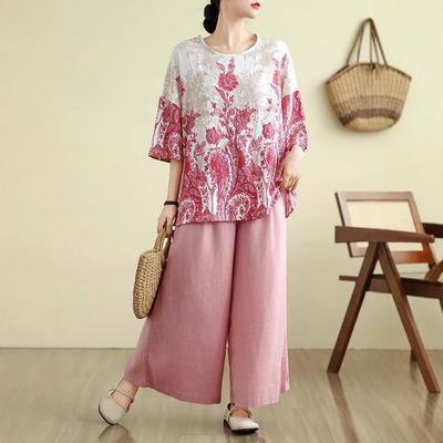 Новая женская летняя ретро-казуальная футболка свободного кроя большого размера из хлопка и льна для женщин