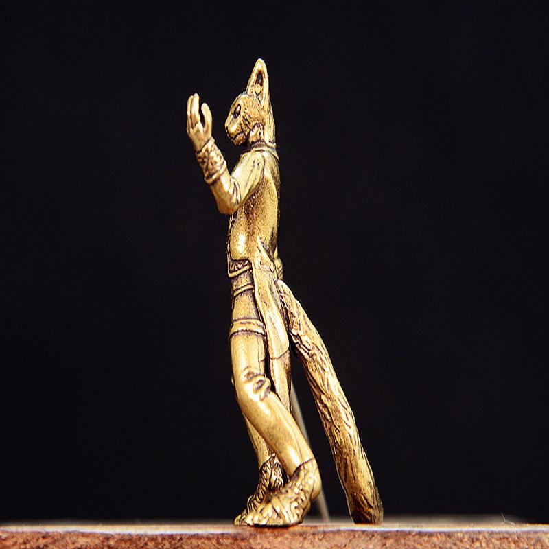 Латунный Кот-Мечник Маленькая Статуэтка Ретро Персонажи Воин Миниатюрные Фигурки Настольные Украшения Поделки