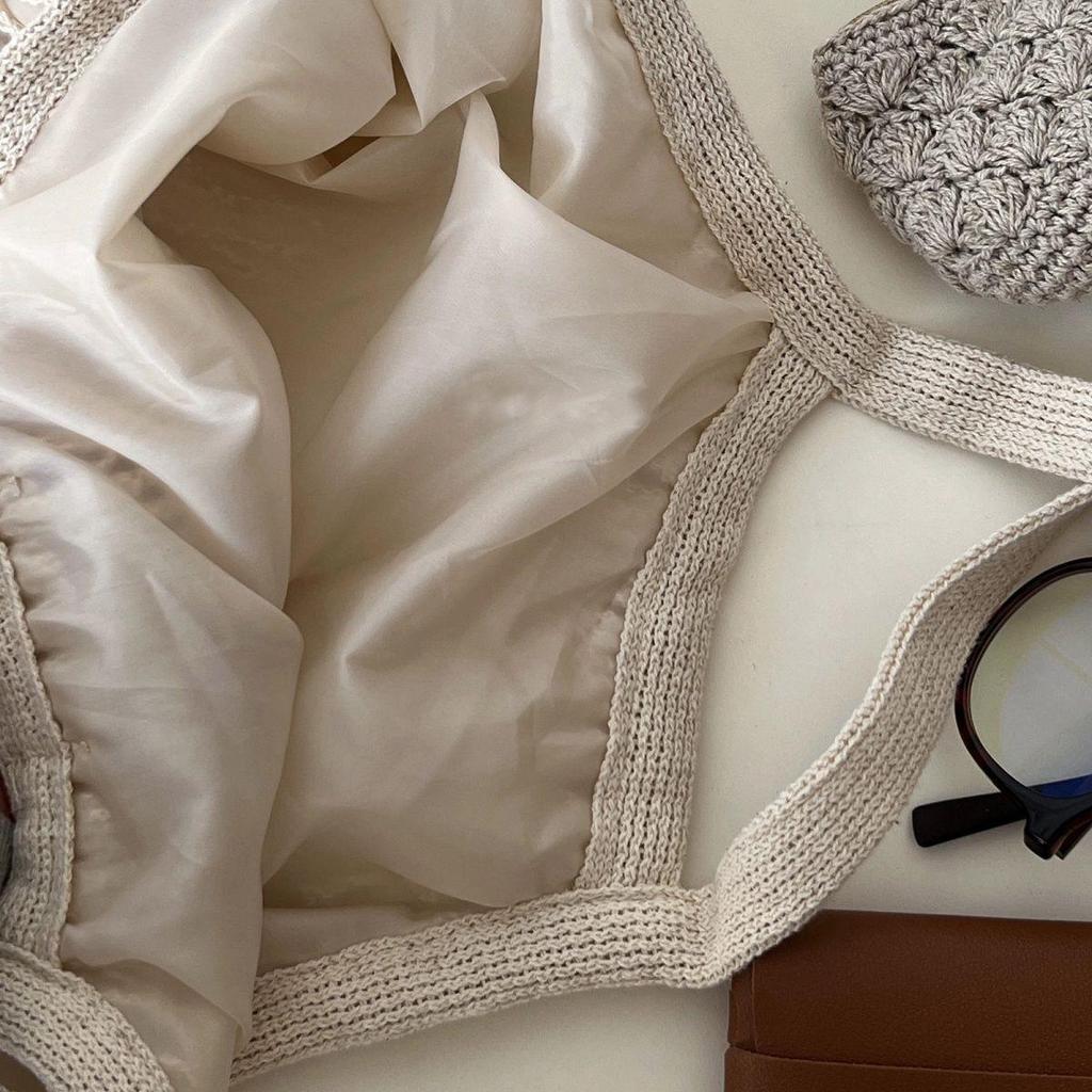 Трендовая хлопковая вязаная ажурная сумка-тоут Xiaohongshu для женщин – Уникальный дизайн, сетчатая сумка