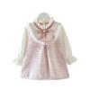 Girl Checker Dress With Bow For Spring Casual Wear