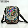 Women Travel Phone Purse National Canvas Small Vintage Boho Ethnic Embroidery Single Shoulder Bags for Women Travel Pouch Floral Handbags