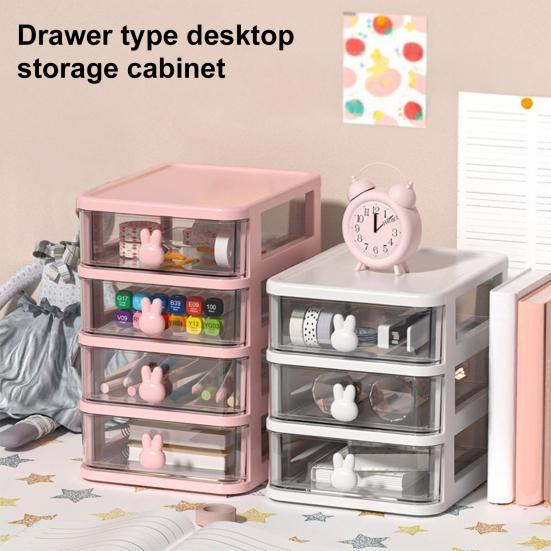 Storage Box Plastic Drawer Desk Organizer Clear Multi-Layer Desktop Storage Box with Bunny Handles Large Capacity Office Supplies