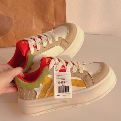 Осенняя женская обувь обувь-гамбургер нишевая обувь 2025 новые маленькие белые туфли универсальные шикарные туфли с большой головой хлебные туфли спортивная обувь